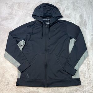 Nike Therma Fit Mens XL Black Gray Hooded Jacket Full Zip Pockets